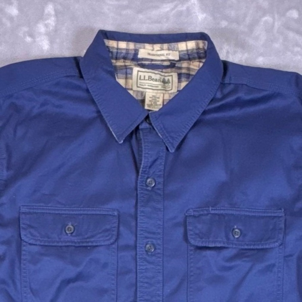 VTG LL Bean Traditional Fit Flannel Lined Cotton Twill Shirt Men Large Navy Blue